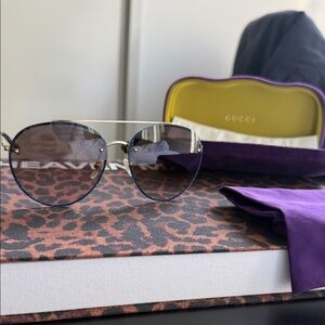 Gucci Women's Blue Gradient Round Sunglasses with Gold Frame